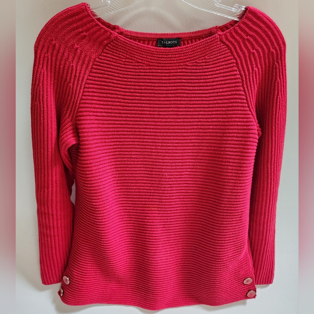 TALBOT'S XS RED RIBBED PULLOVER KNIT TOP EUC